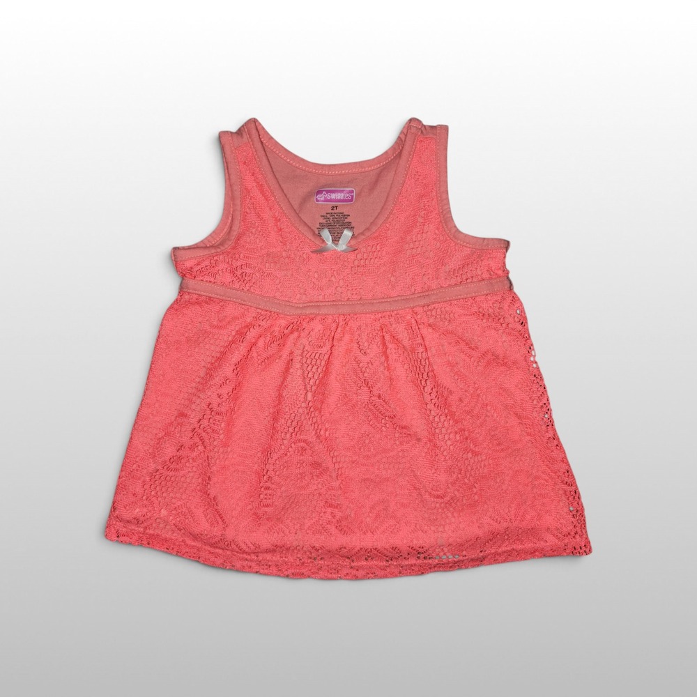 Toddler Swiggles Tank Top Lace Overlay Empire Waist Coral Pink 2T Peplum Shirt